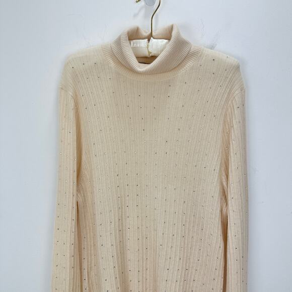 NEW J.Crew Featherweight Cashmere Turtleneck Sweater Rhinestones Buttercream 2X - Picture 7 of 16